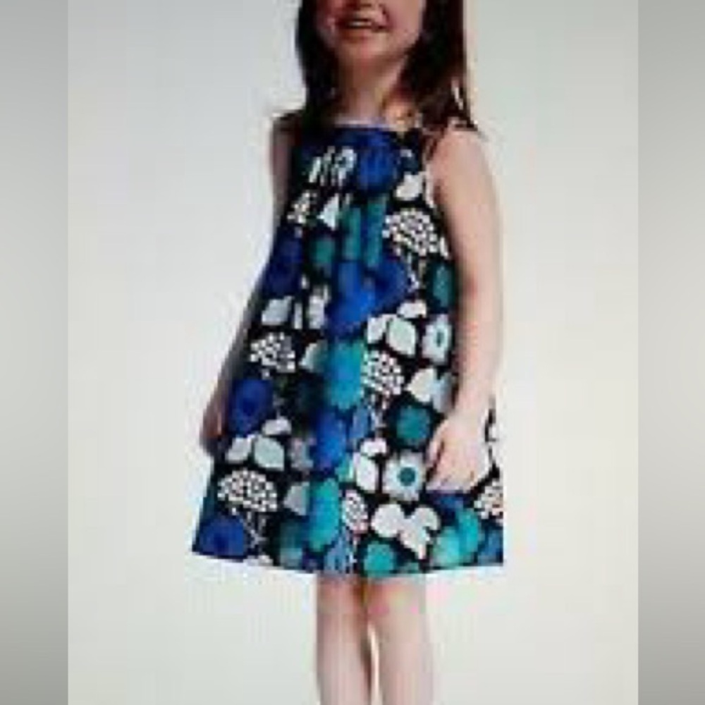 Marimekko kukkatori Sleeveless dress in Blue and Green floral design size 2t
